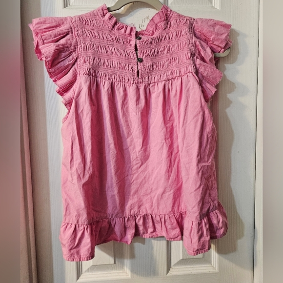 Anthropology Love The Label Women's Pink Poppy High-Neck Ruffle Blouse Top - Picture 4 of 8